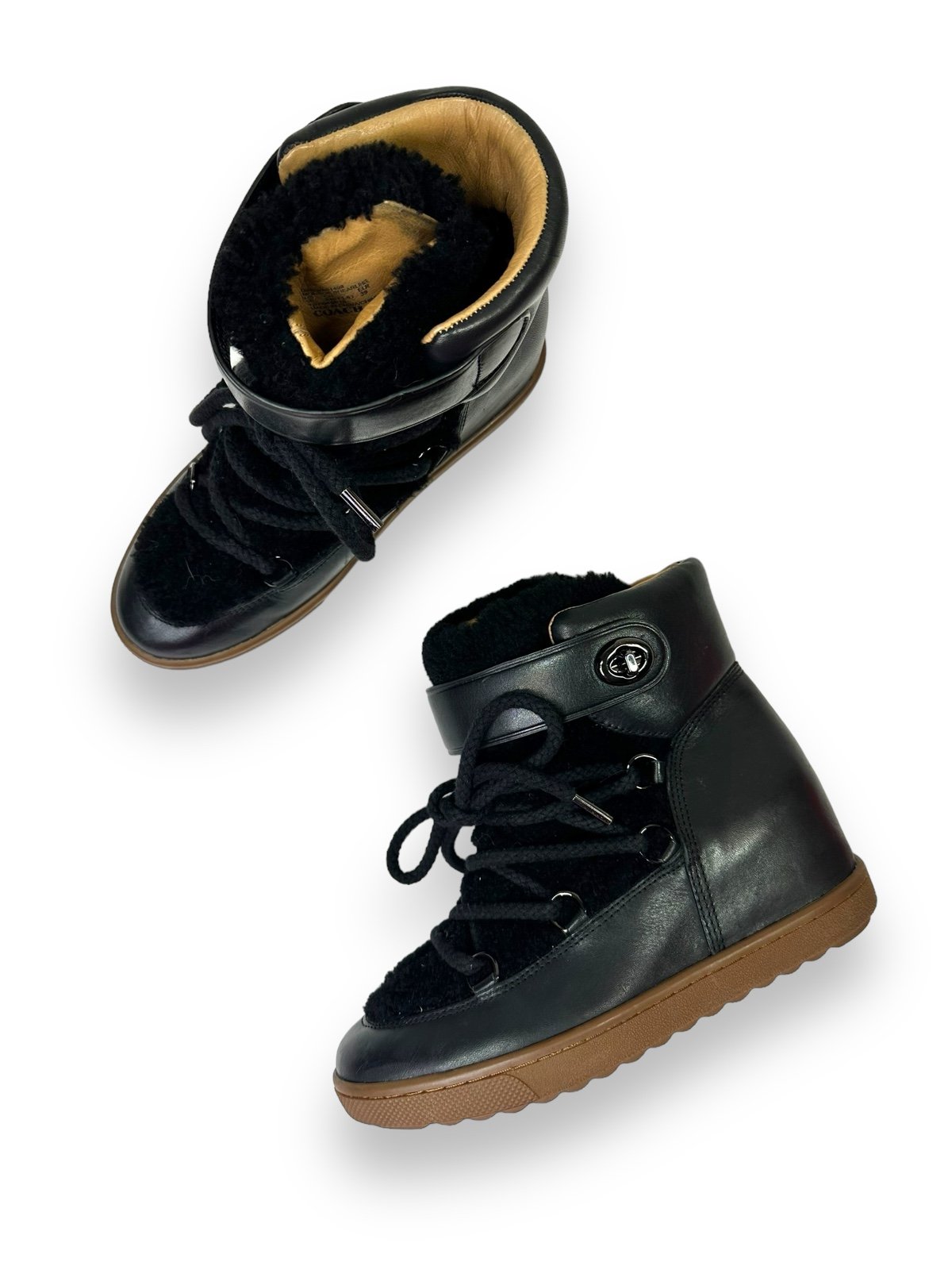Coach Wedge Shearling Kiss Lock Boots