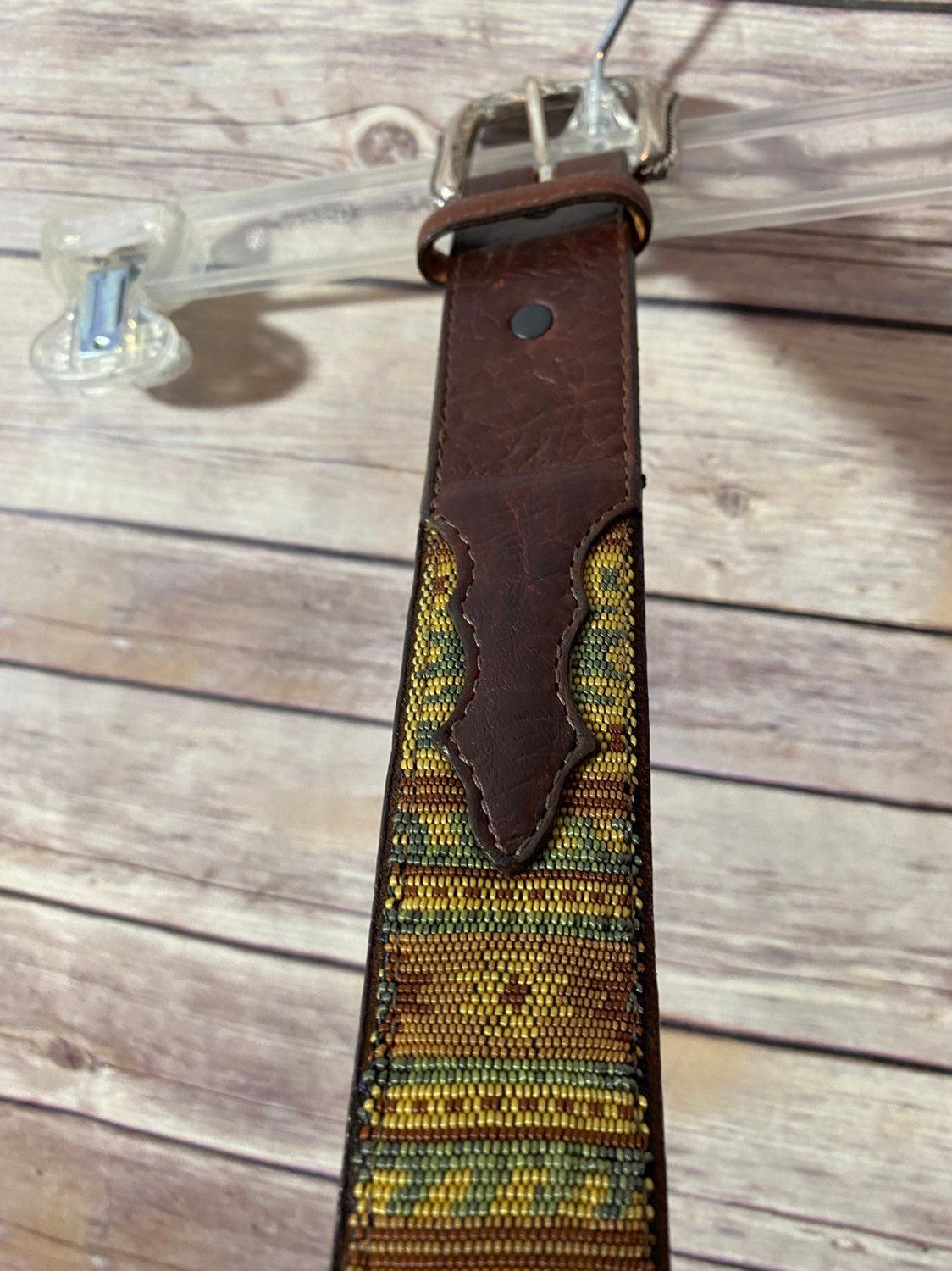 Orvis Brown Leather 1995 Cowboy Western Mens Belt Silver 36 aztec indian