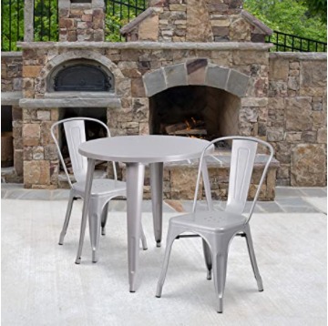 Furniture Commercial Grade 30 Round Silver Metal Indoor and Outdoor Table