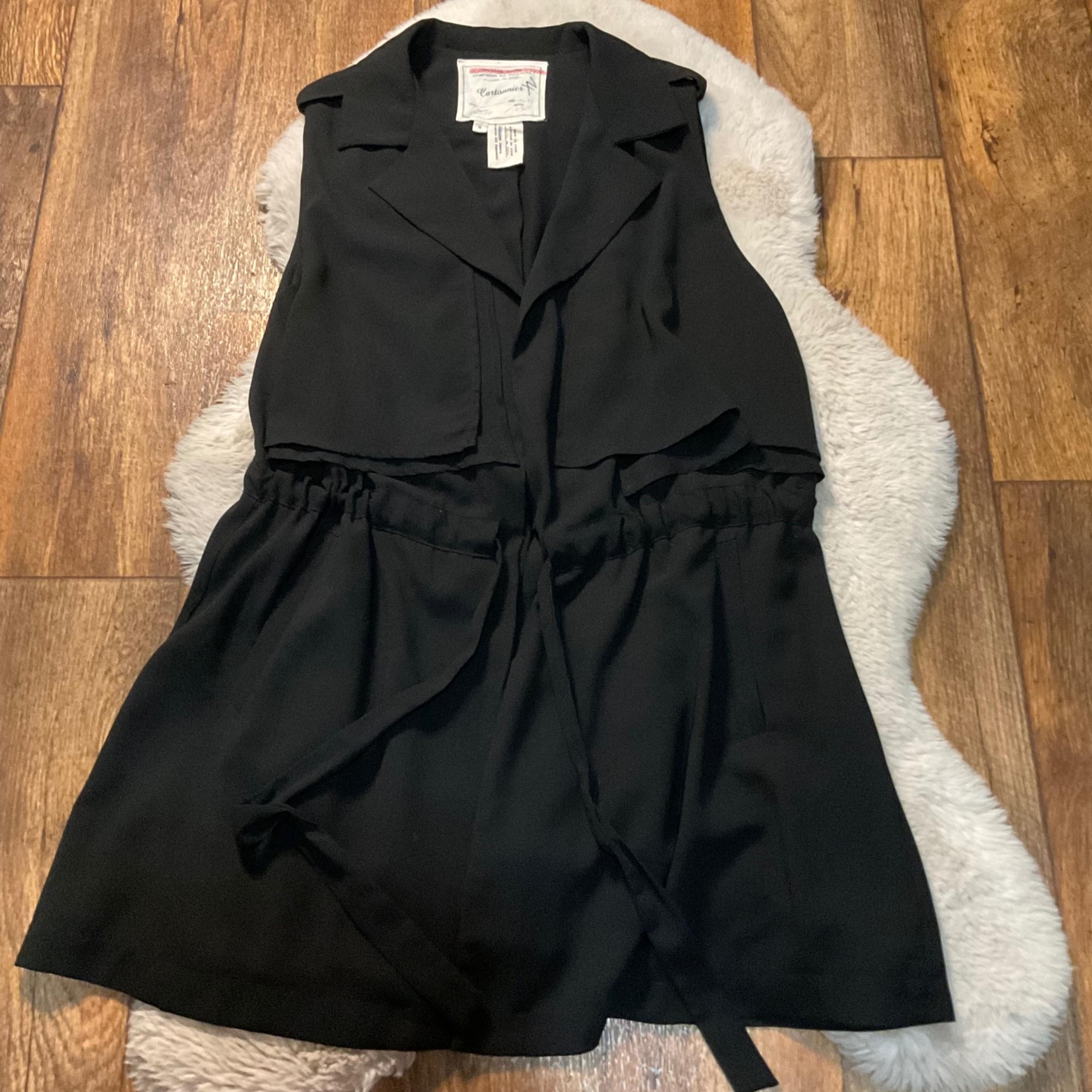 Anthropologie Cartonnier Vest Blazer Size Medium Tie Waist with Pockets Black