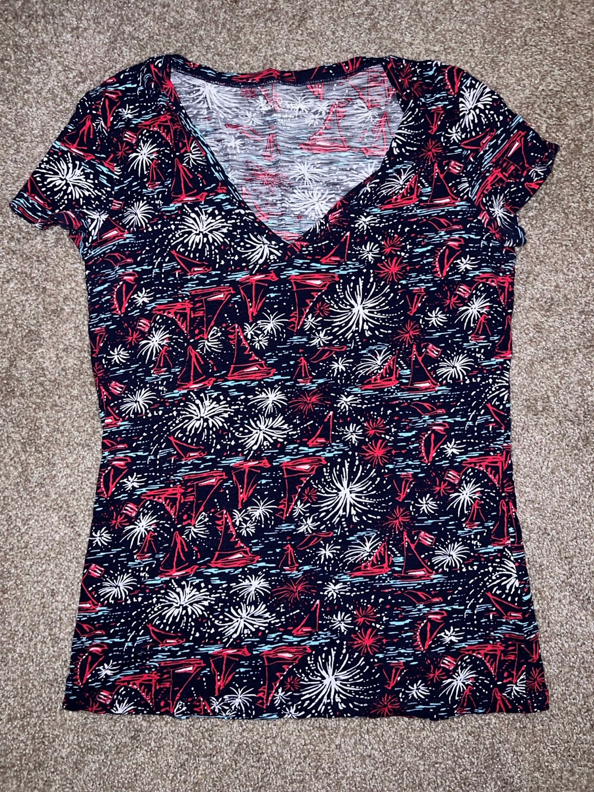 Lilly Pulitzer Sparks Fly 4th of July Michelle Short Sleeve Tee Shirt Top XS