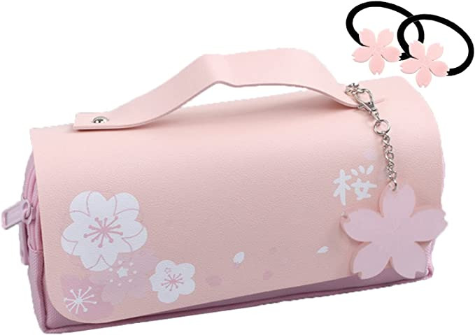JELLYEA Kawaii Cherry Blossom Pencil Bag Pink Sweet Pencil Case Large Capacity
