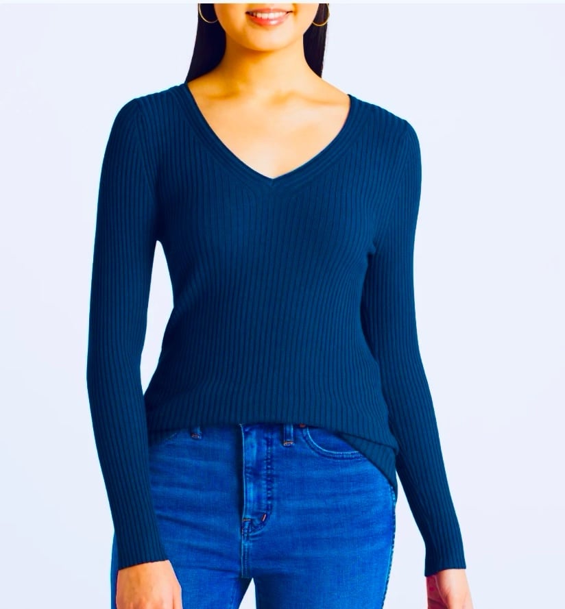 XL Pink Clover Navy Kenosha Fitted V Neck Sweater StitchFix New w/tags