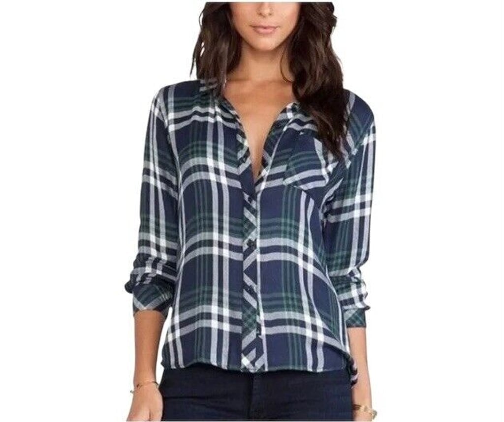Rails Flannel Shirt Women’s Sz XS Green Blue Button Down Soft Pocket Western EUC