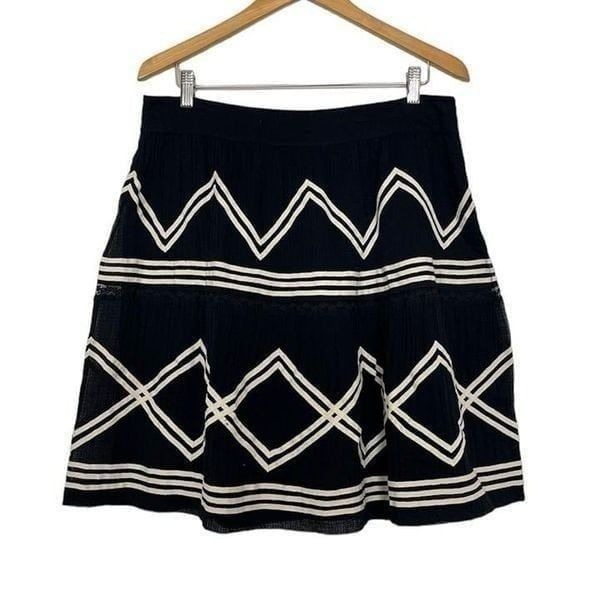 NWT Lil Anthropologie Skirt Black Gauze Cotton Lace Grosgrain A-Line Skater 12