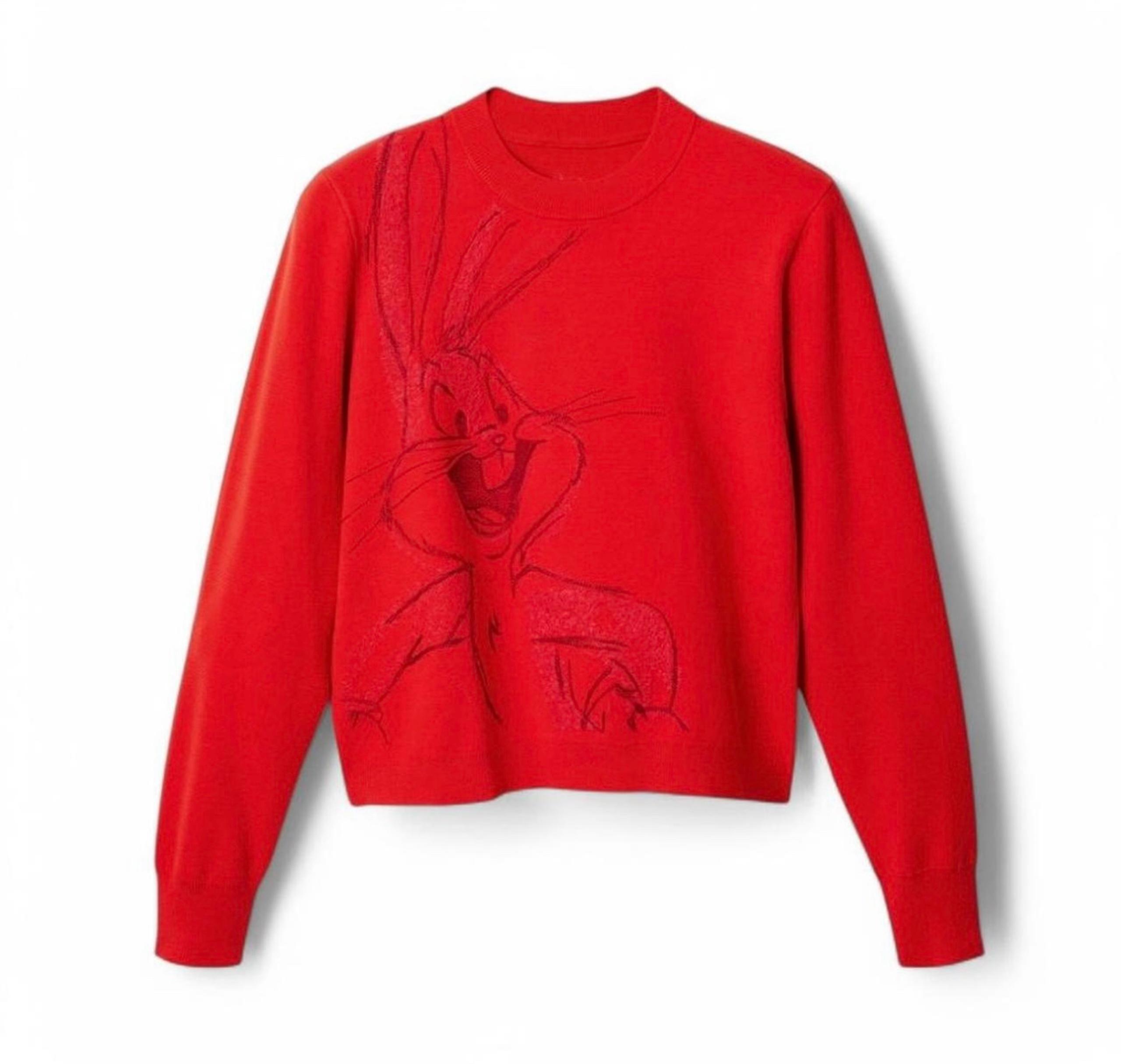 Red Desigual Looney Tunes Collab Bugs Bunny crewneck sweater in size Large
