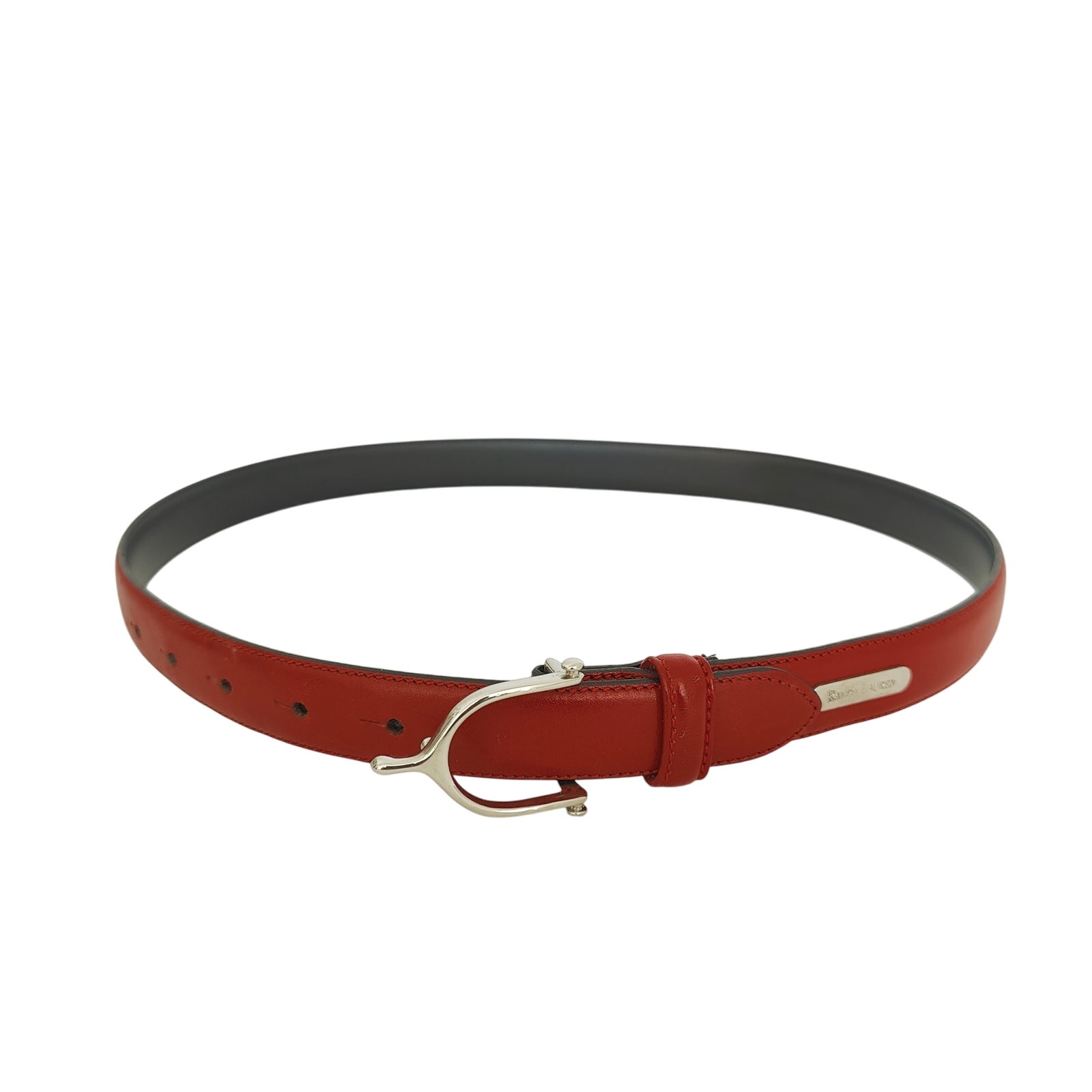 Ralph Lauren Women Red Leather Belt Equestrian Stirrup Spur Buckle 34 Italy