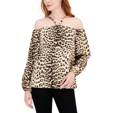 INC International Concepts Women's Cheetah Print Long-Sleeve Halter Top XS NWT