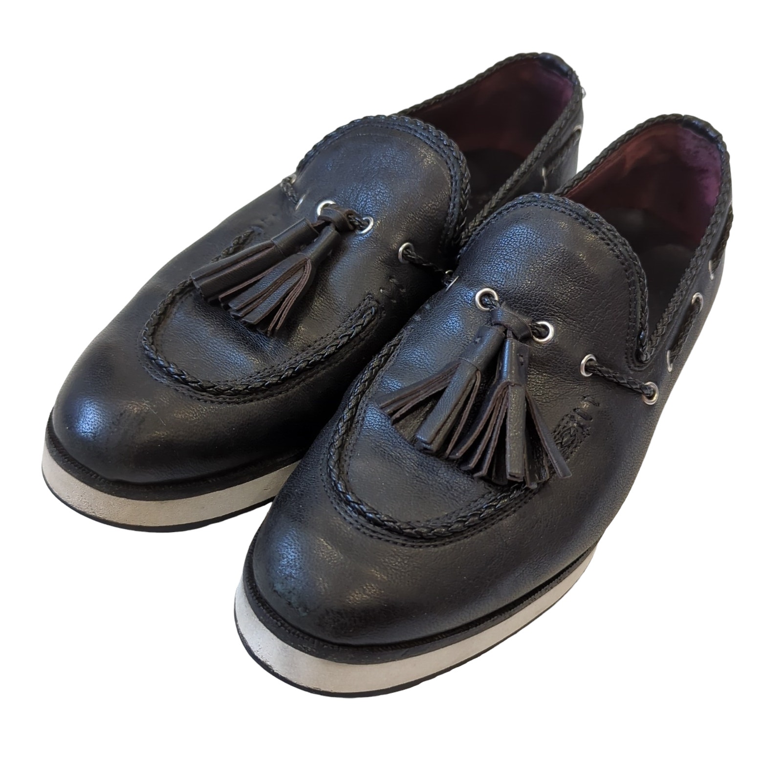 rag & bone Mckenzie Tassel Loafer Platform Leather Black White Womens Shoes 38