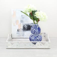 New Swirly Rectangle Rattan Extra Large Tray with Handles-Whitewash-20