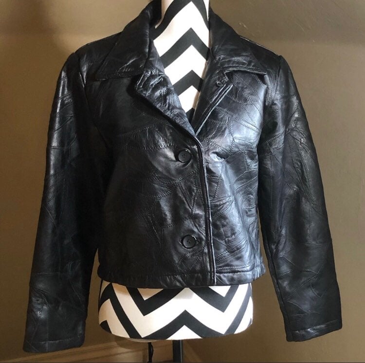 leather patchwork jacket women