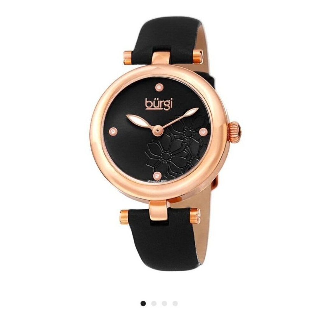 Burgi Rose Gold Flower Watch w/ Leather Strap