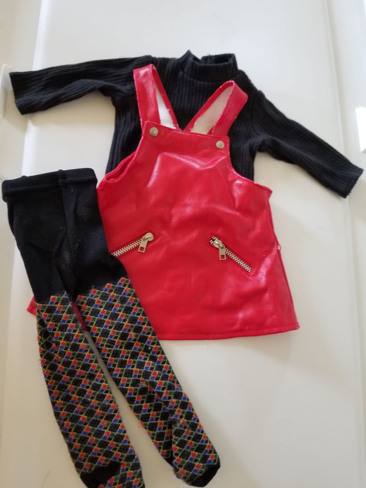 American girl PC red vinyl jumper outfit
