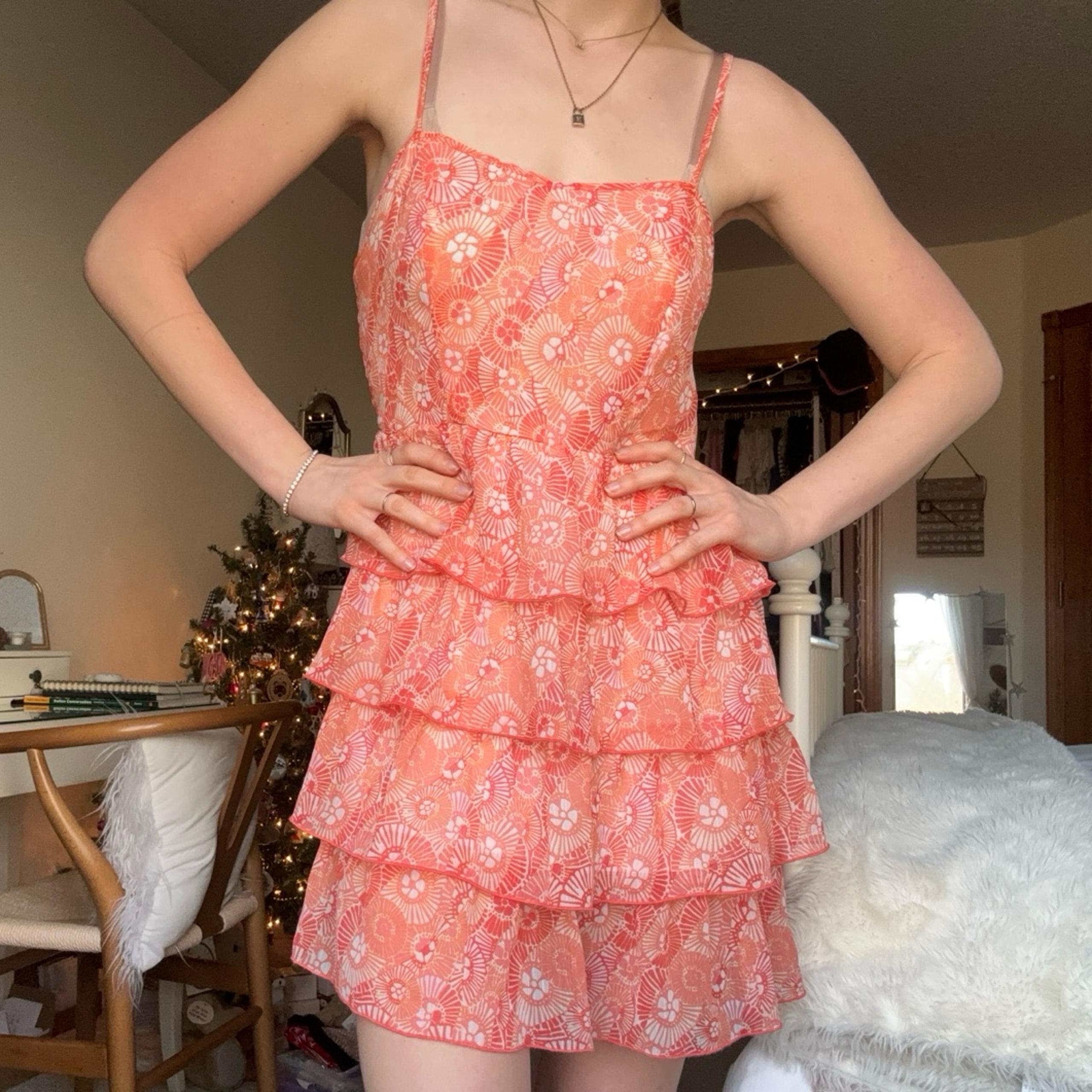 aeropostale orange floral tiered mini dress