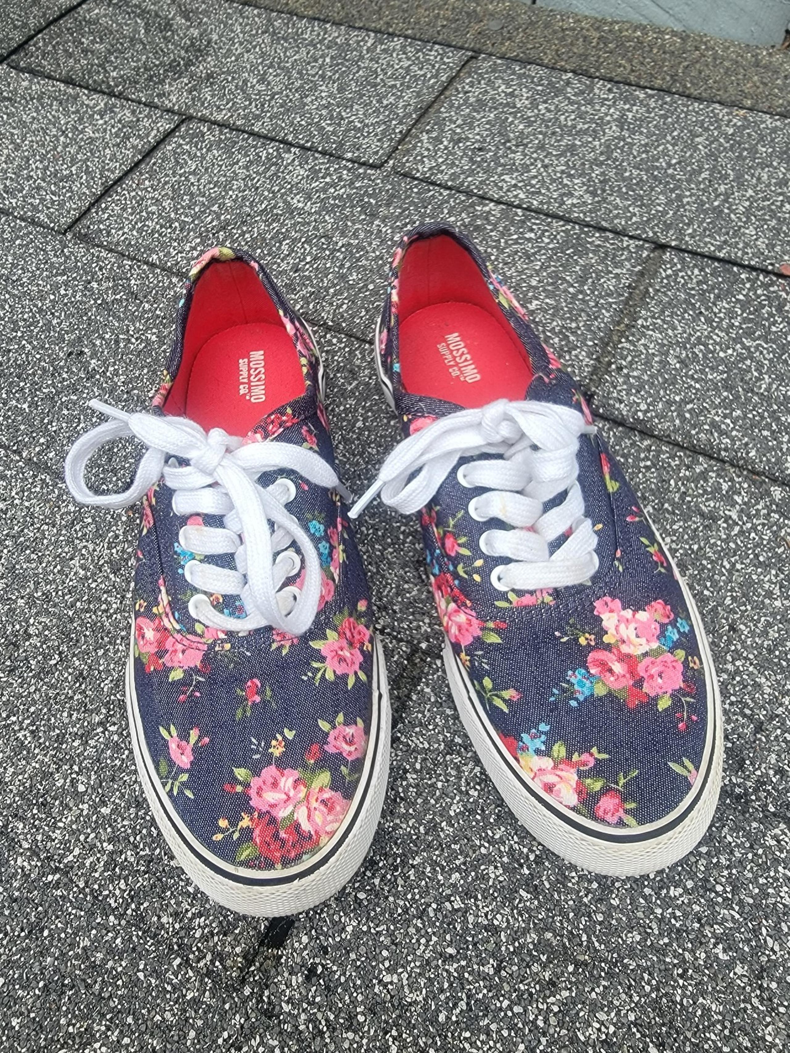Mossimo Supply Co Floral Canvas Shoes Womens Size 7 Blue Pink Lace Up Slip On