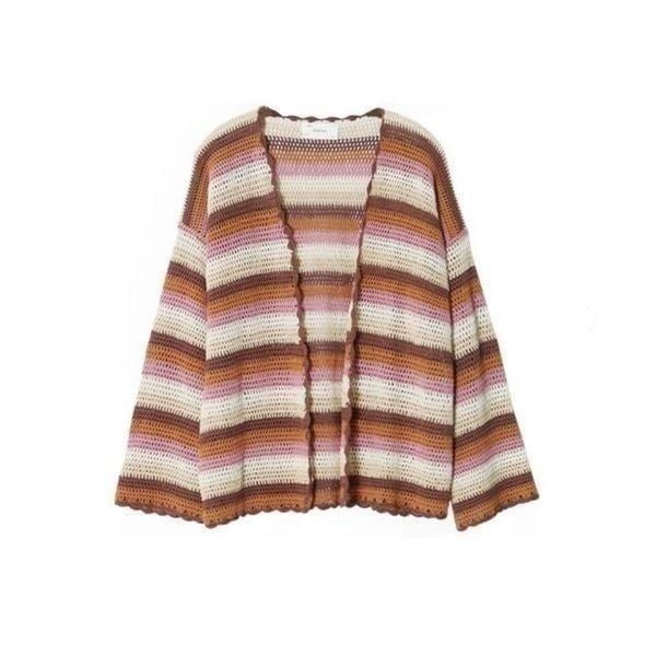 Xirena Stripe Cotton Knit Cardigan Sunset Crush Size S
