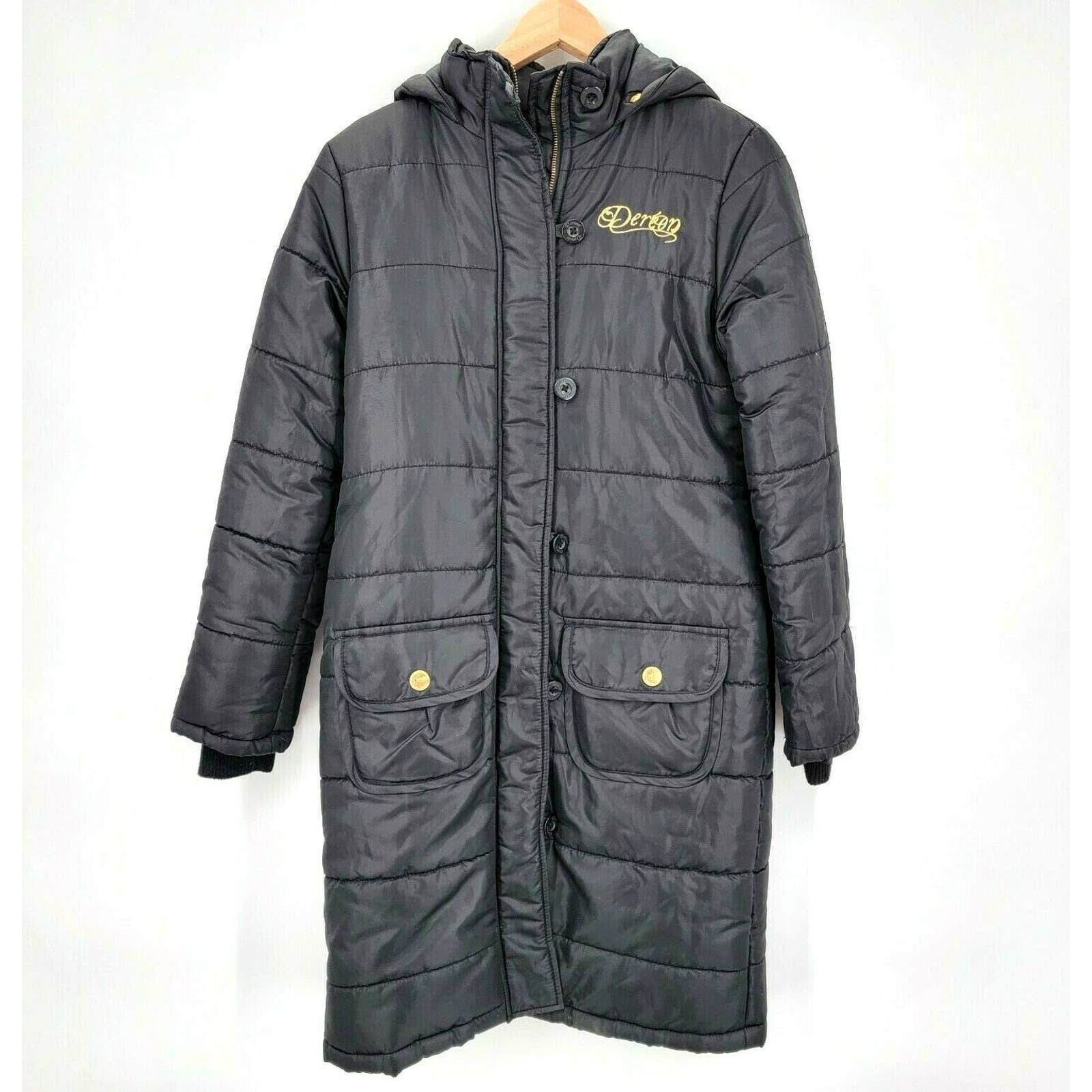 House of Dereon Juniors XL Black Long Puffer Coat Gold Embroidery Beyoncé