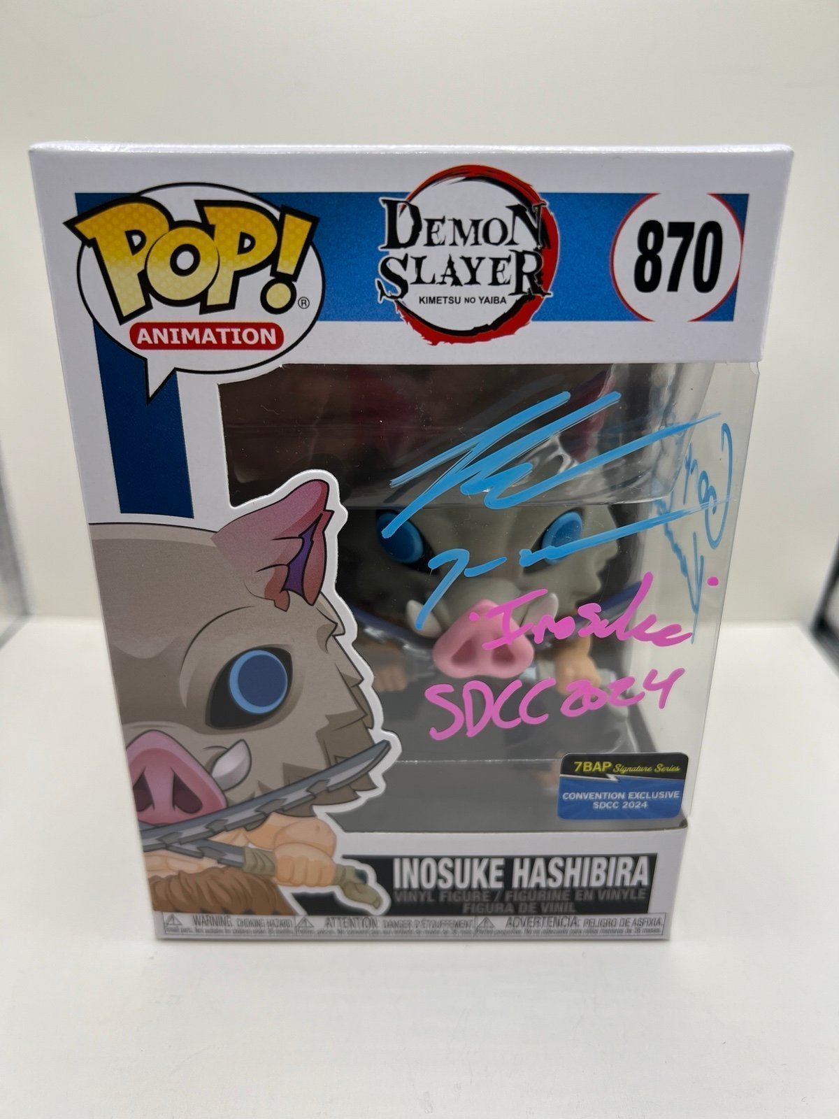 SDCC 2024 Signed Funko Pop! Demon Slayer #875 Inosuke Hashibira, signed by Bryce