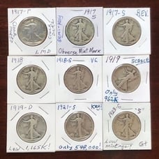 Walking Liberty Half Dollars - Nine Semi-Key and Early Date Silver Coins