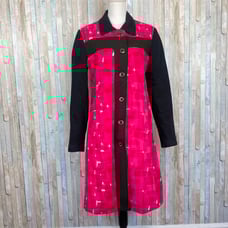Custo Barcelona 8 Bright Pink Mod Geo Printed Pea Coat Jacket Wool Trim 429