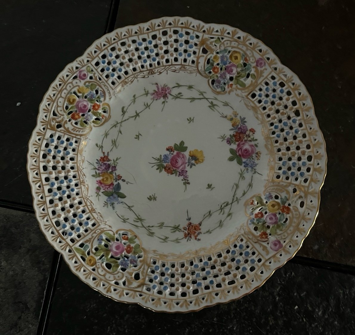 Antique Aesthetic Period Carl Thieme Dresden Hand Painted reticulated Charger