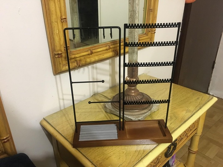 Jewelry Holder Organizer Stand 12 Hooks Black and Walnut