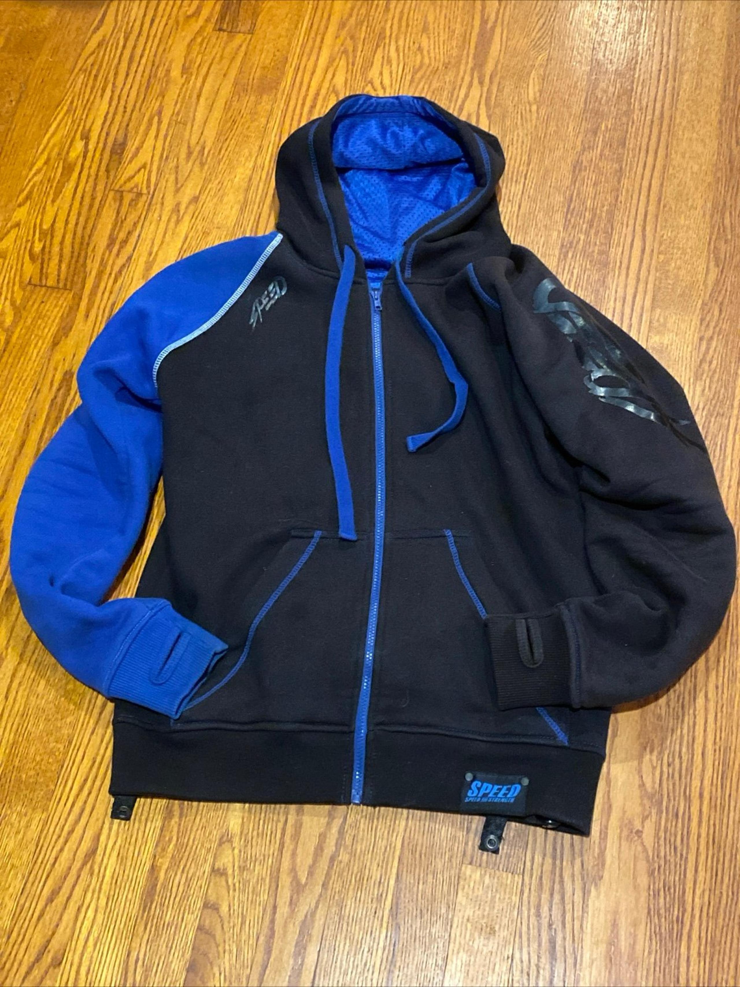 Speed and Strength Padded Motorcycle Sweatshirt Jacket Black Hood Men's Small S