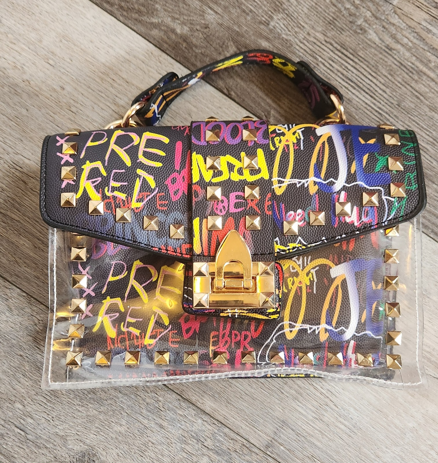 Womens Graffiti/Transparent Jelly PU Leather Shoulder Crossbody Bag