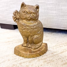 Vintage Brass 7in Cat Kitty Ribbon Bow Door Stop Figurine Bookend