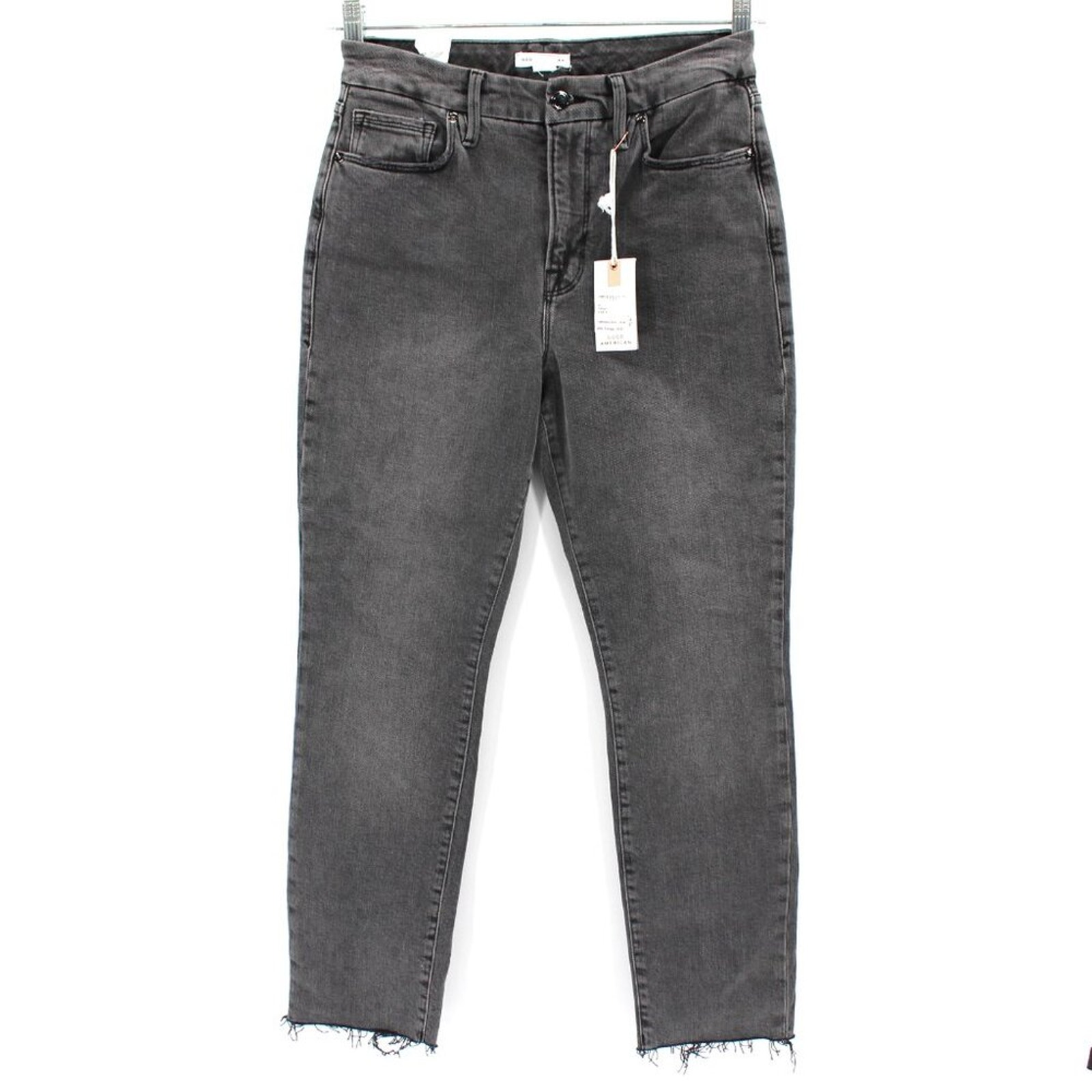 Good American Good Classic Raw Hem Slim Fit High Rise Black Jeans 29 NEW Denim