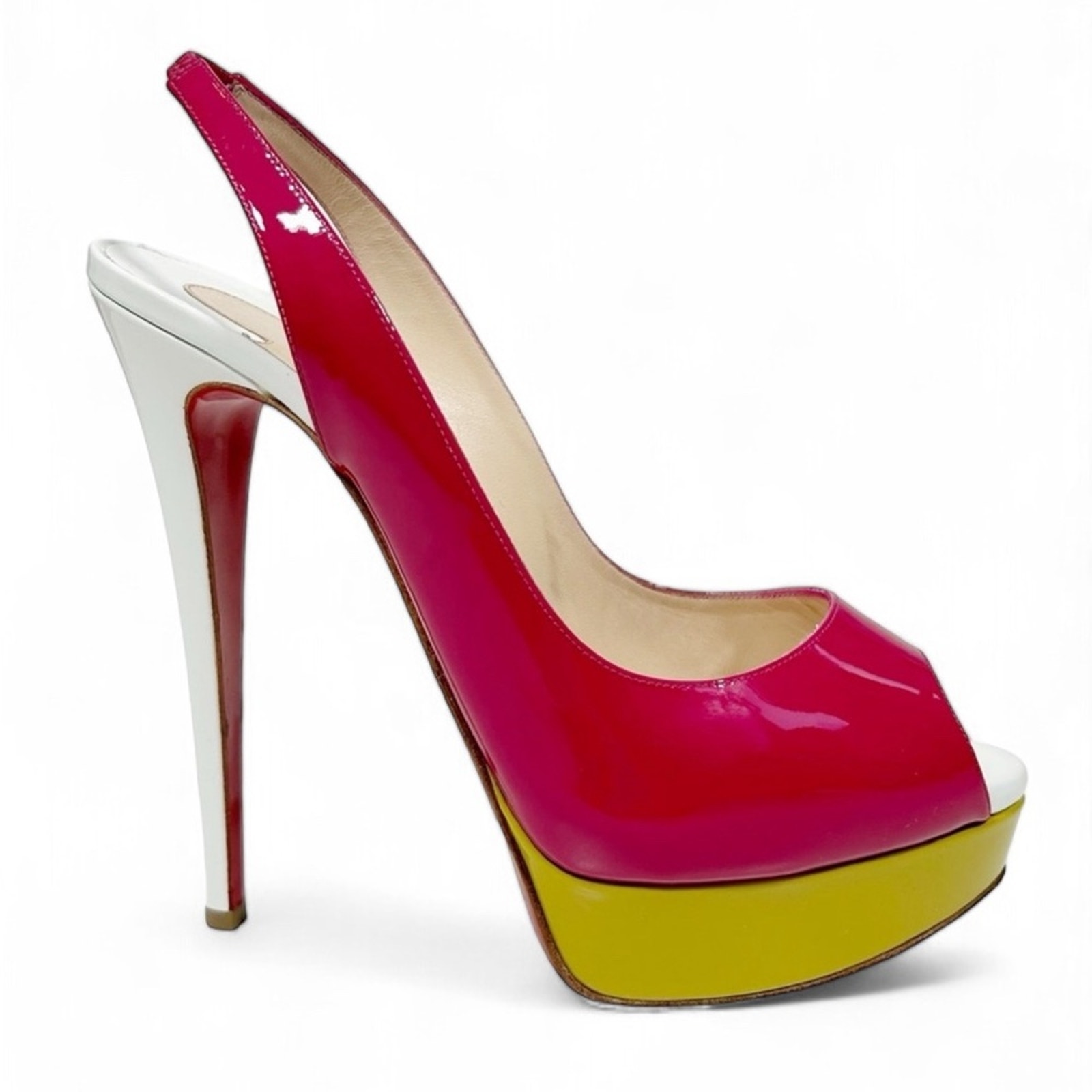 CHRISTIAN LOUBOUTIN Lady Peep Sling 150 Patent Leather in Cyclamen EU 39