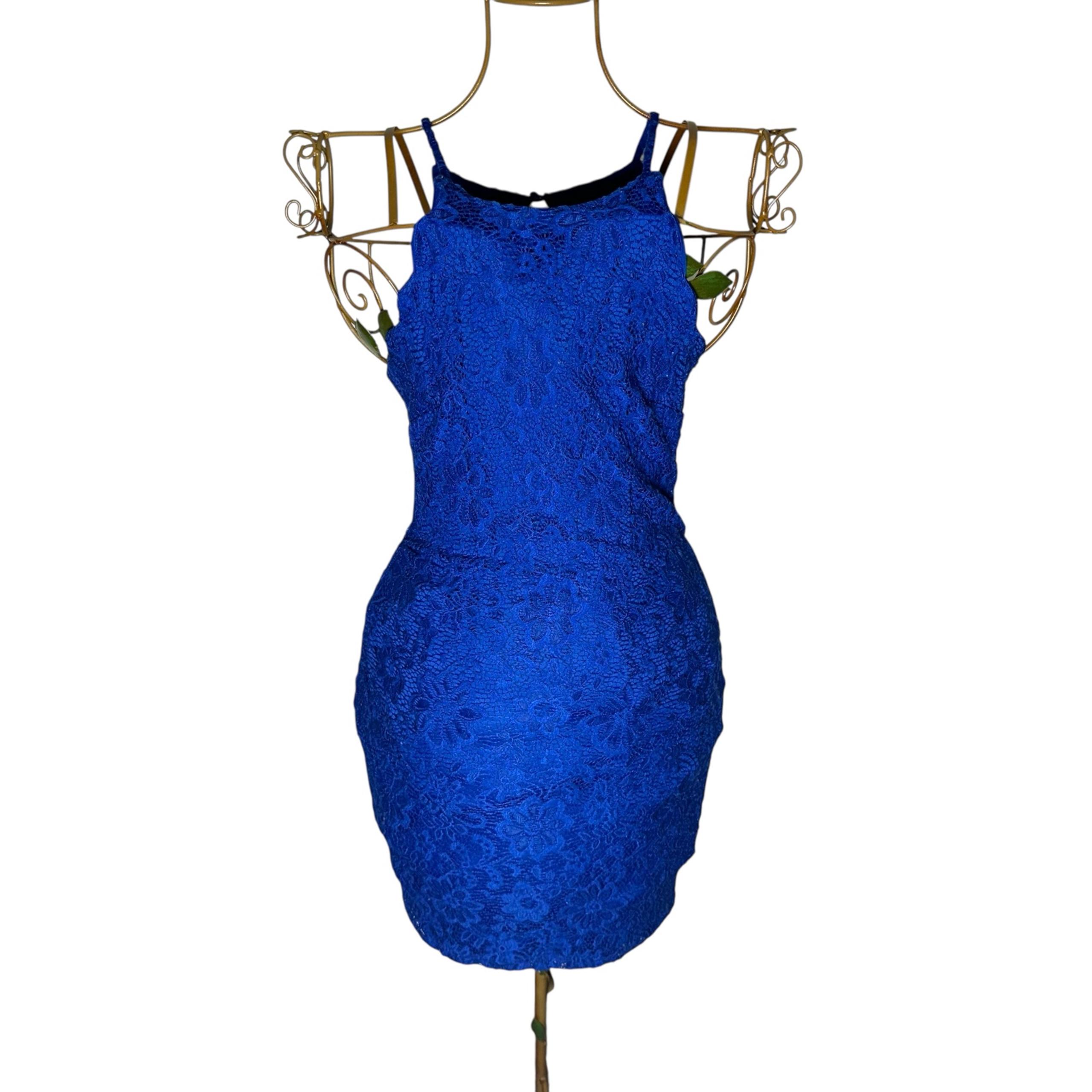 BCX Von Maur Royal Blue Floral Lace Fitted Dress - Juniors Size 9