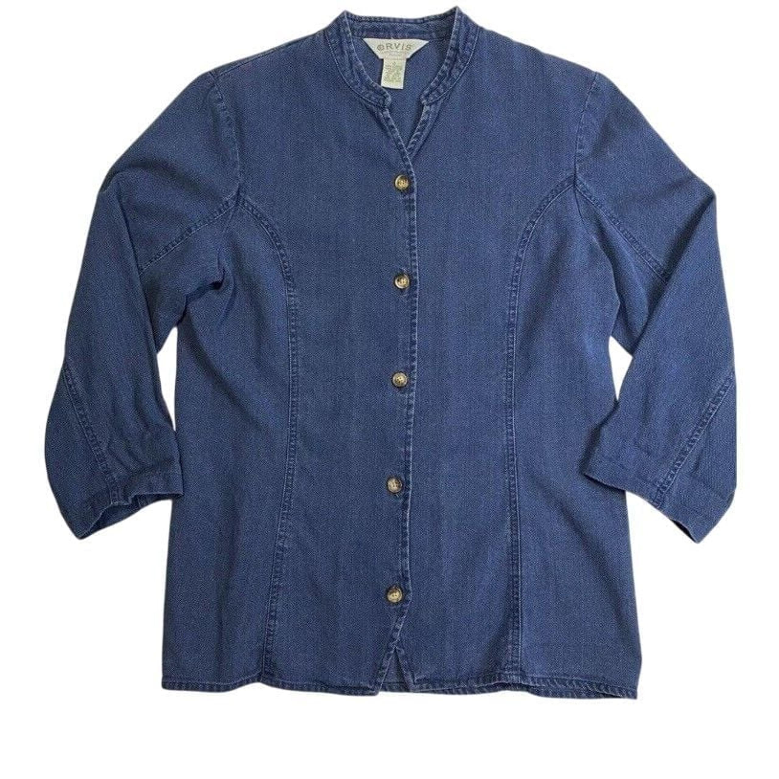 Orvis Sporting Traditions Lyocell/Cotton Indigo Womens Top Size 8 Blade Collar