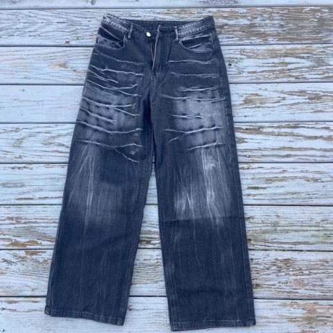 Vintage Y2k Baggy Washed faded wide leg Black denim skater jeans Size 32
