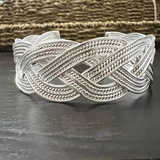 925 Sterling Silver Braid Textured Cuff Bangle Bracelet textured woven womens