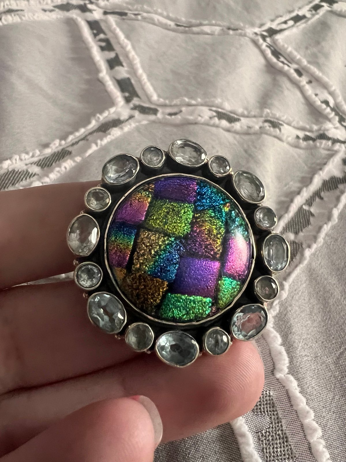 Sterling silver art deco glass adjustable ring