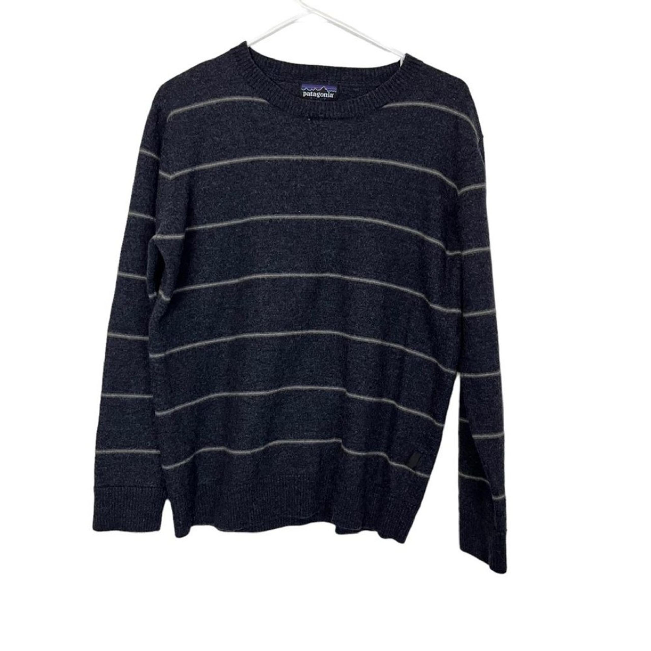 Patagonia Dark Blue Gray Stripe Wool Blend Sweater Size L Women
