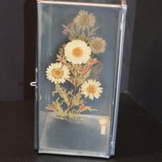 VTG International Silver Co Box Column Stained Glass Floral Flower Candle Holder