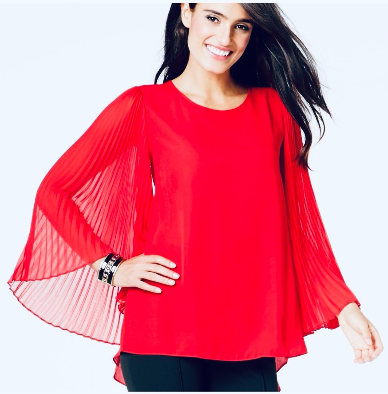 Vince Camuto Pleated Sleeve Red Blouse