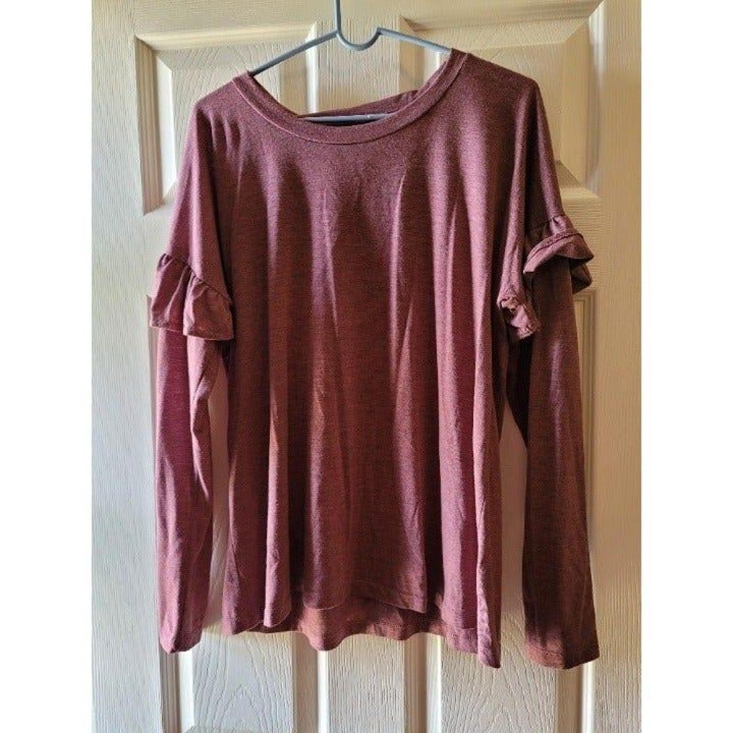Bobeau Maroon Ruffle-sleeve Top (M)