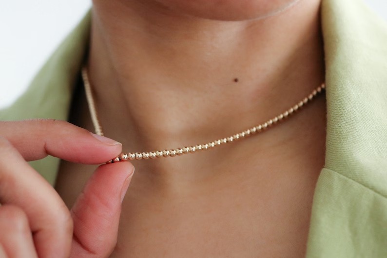 Dainty Gold Bead Necklace - 14k Gold Filled Bead Necklace - Gold Beaded Necklace