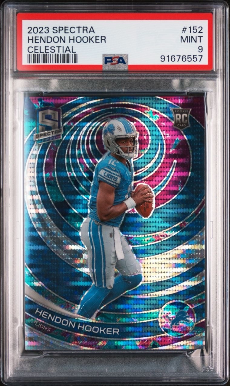 2023 Panini Spectra Hendon Hooker Celestial Rookie 72/99 RC PSA 9 Detroit Lions