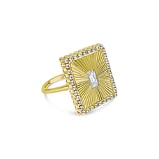 14k Yellow Gold Rectangular Womens Ring CZ