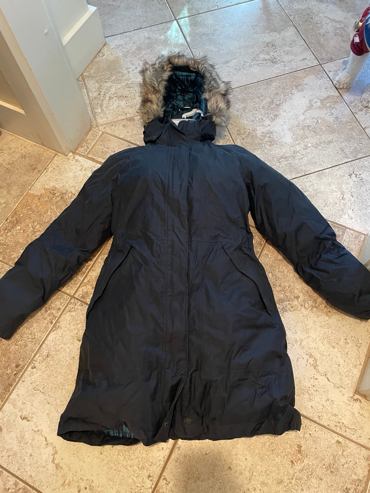 The north face puffer hoodie trench coat jacket medium size