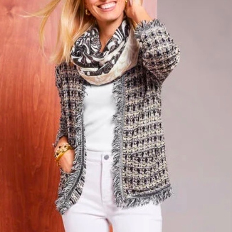 Talbots OPEN FRONT CARDIGAN - FRINGE PLAID