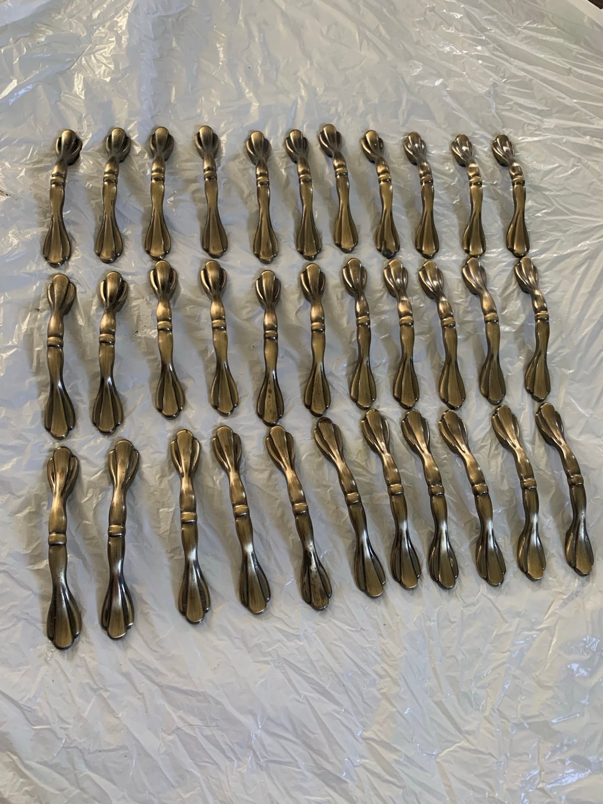Lot of 33 Vintage Brass Cabinet Drawer Pulls - French Provincial Style Handles