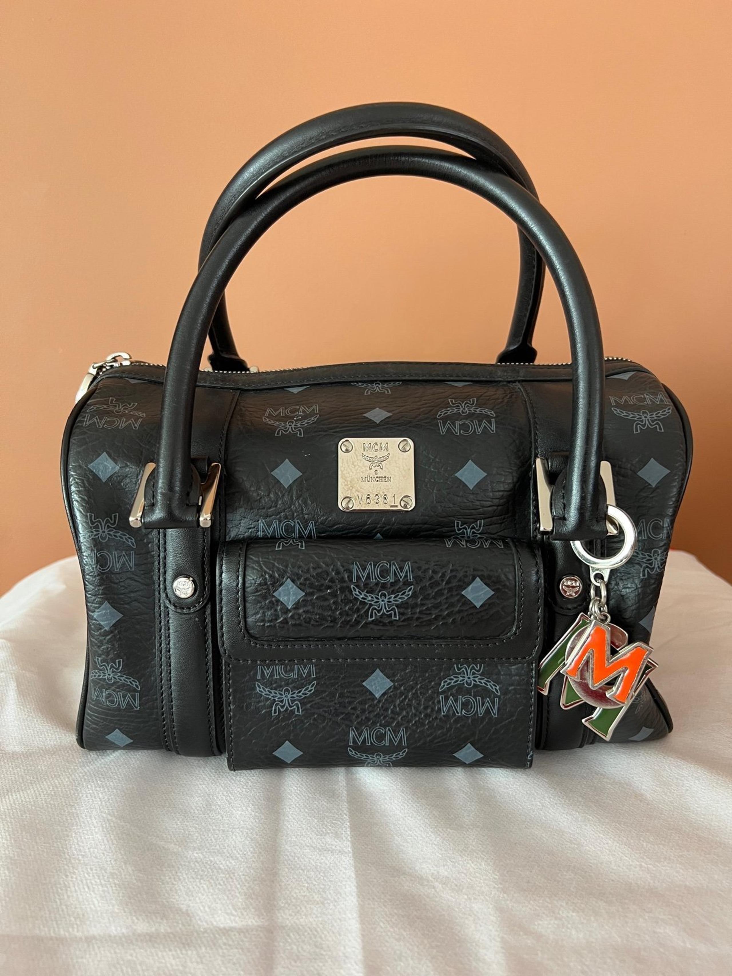 Authentic MCM Vicetos Black Boston Bag With Charms Preloved