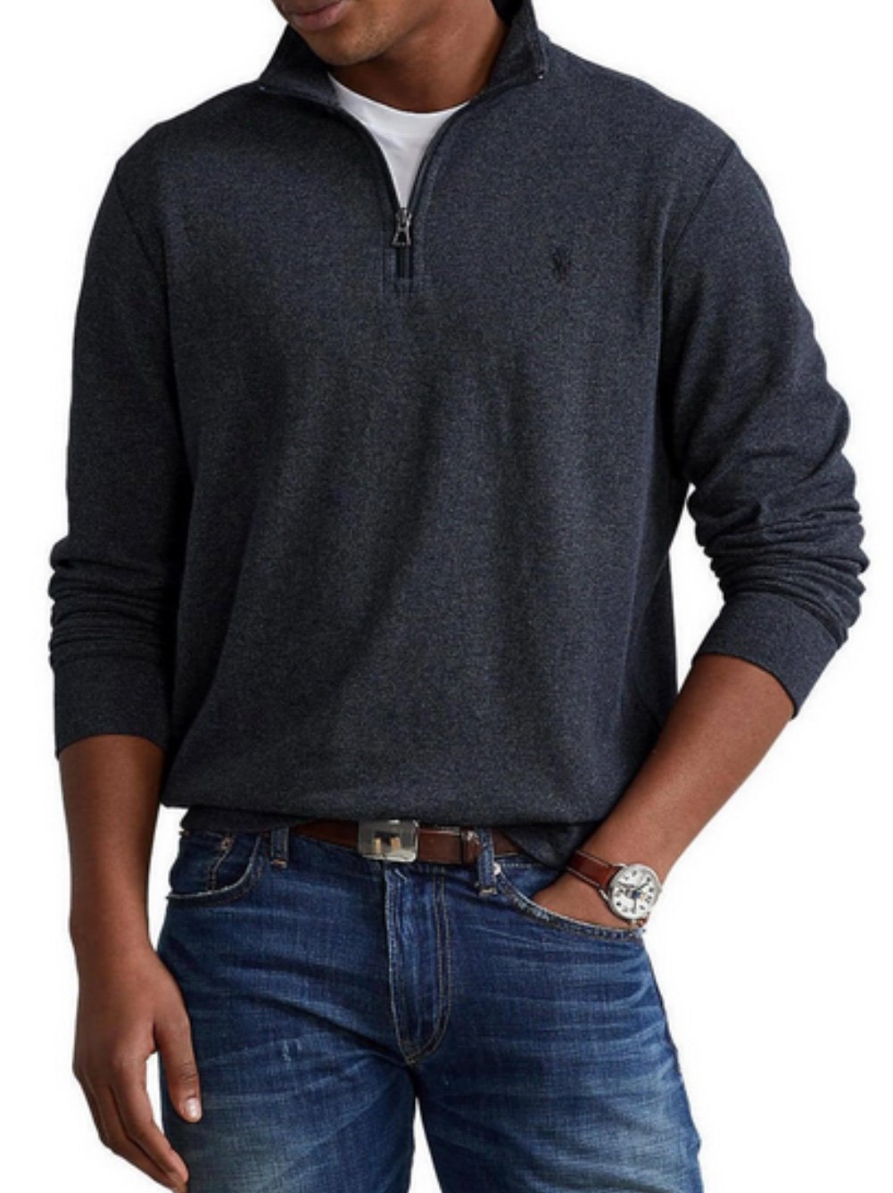 Polo Ralph Lauren Men's Double-Knit Quarter-Zip Pullover Grey Herringbone 2XL