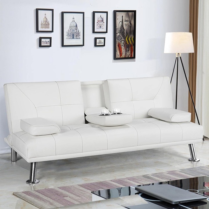 NEW Adjustable Futon Couch Sofa for Living Room, White