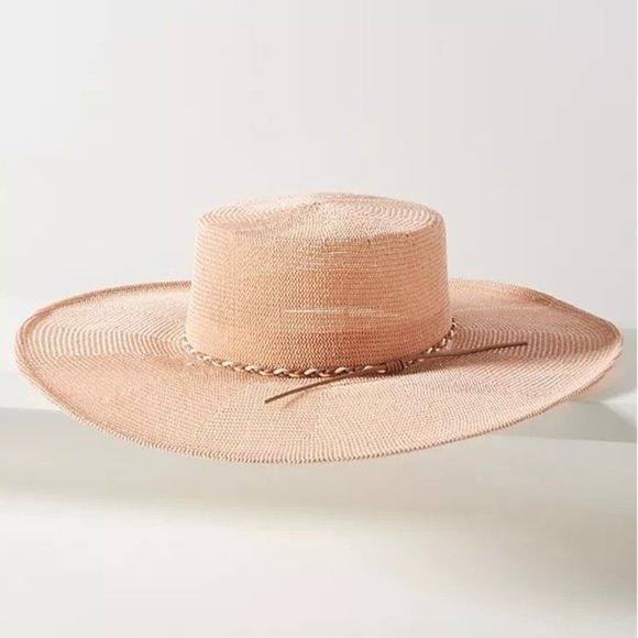 NWT Anthropologie Braid-Trimmed Rancher Hat Ivory Blush